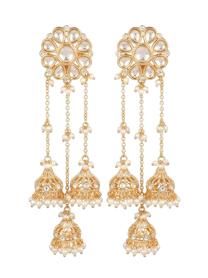 Triple Layer Pearl Tassel Gold-Plated Jhumka