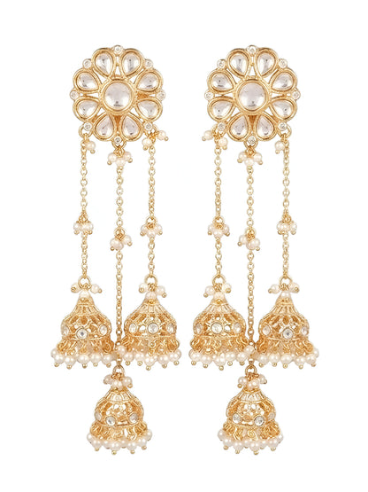 Triple Layer Pearl Tassel Gold-Plated Jhumka