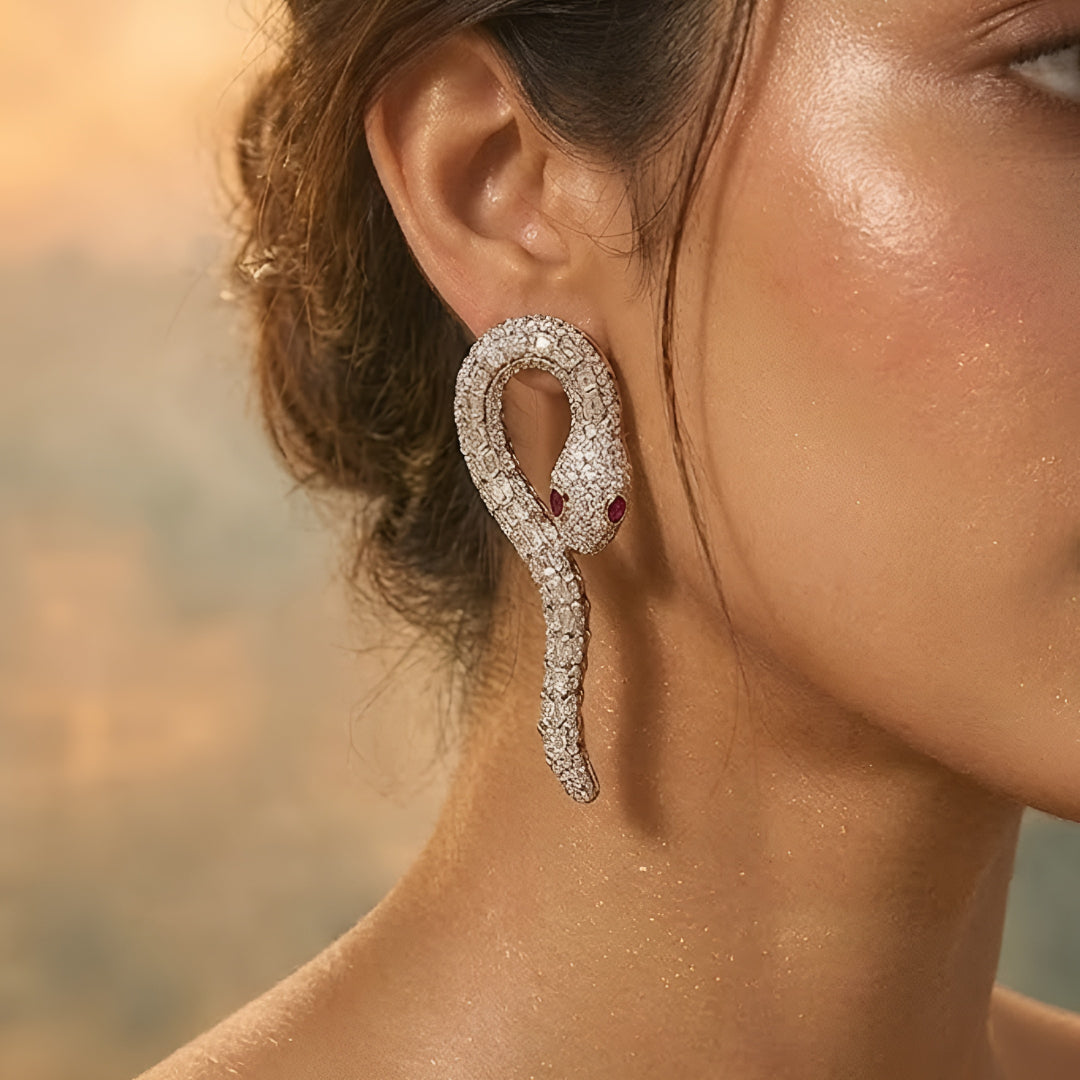 Luxury Serpent Diamond Necklace Set with Ruby Eyes | Designer Statement Jewelry