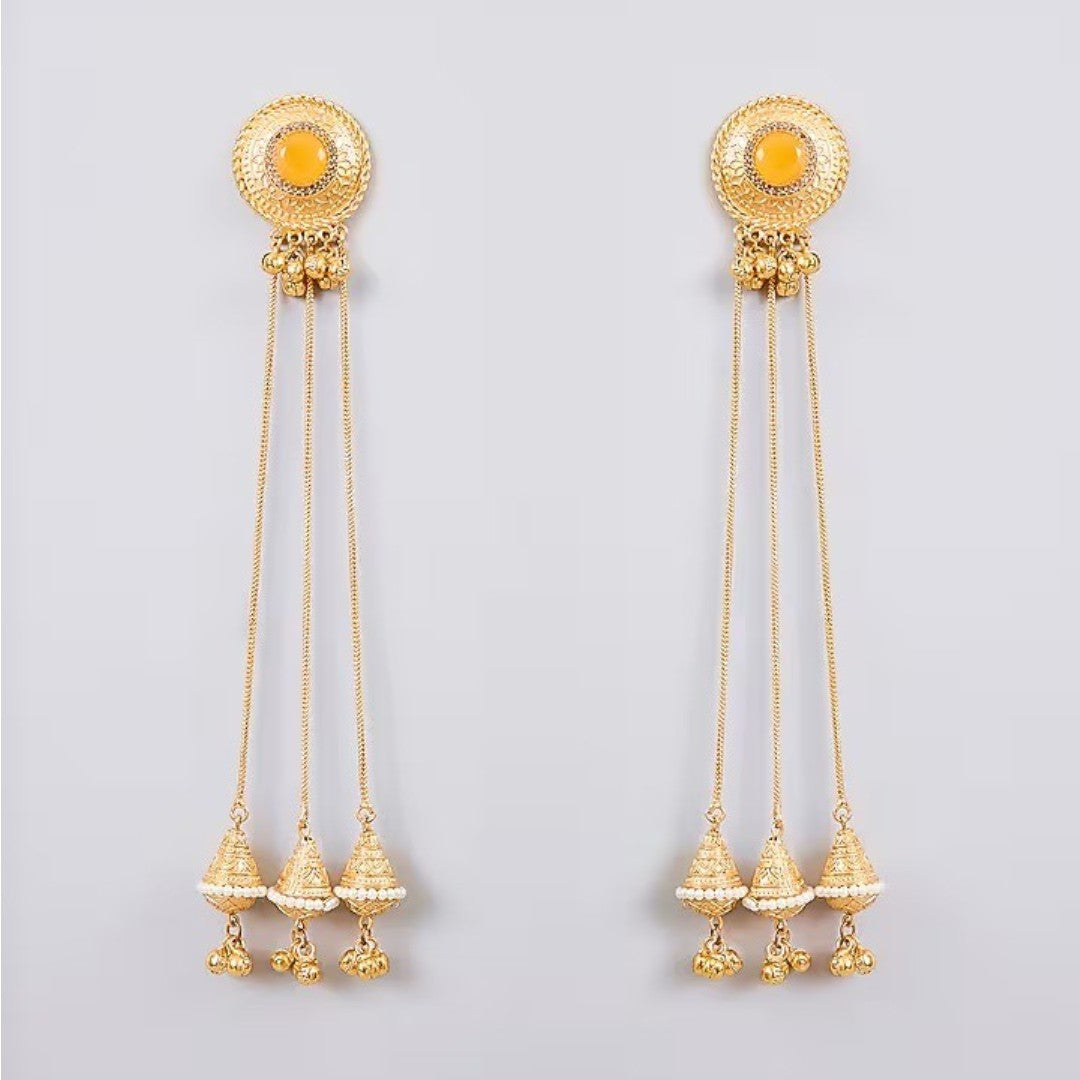 Traditional Gold Plated Long Chain Jhumka Tassel Earrings for Women