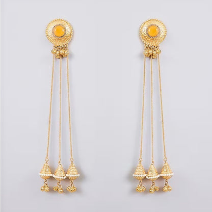 Traditional Gold Plated Long Chain Jhumka Tassel Earrings for Women