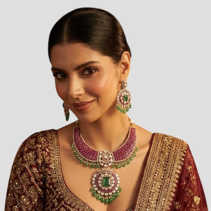 Royal Ruby & Emerald Kundan Bridal Necklace Set