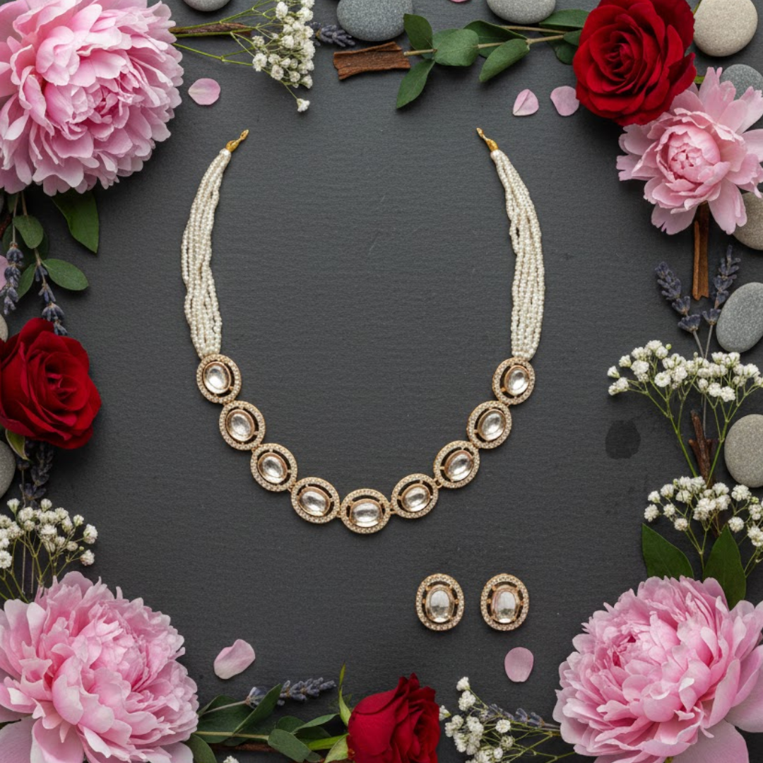 Elegant Kundan Pearl Choker Necklace Set for Women