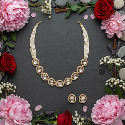 Elegant Kundan Pearl Choker Necklace Set for Women