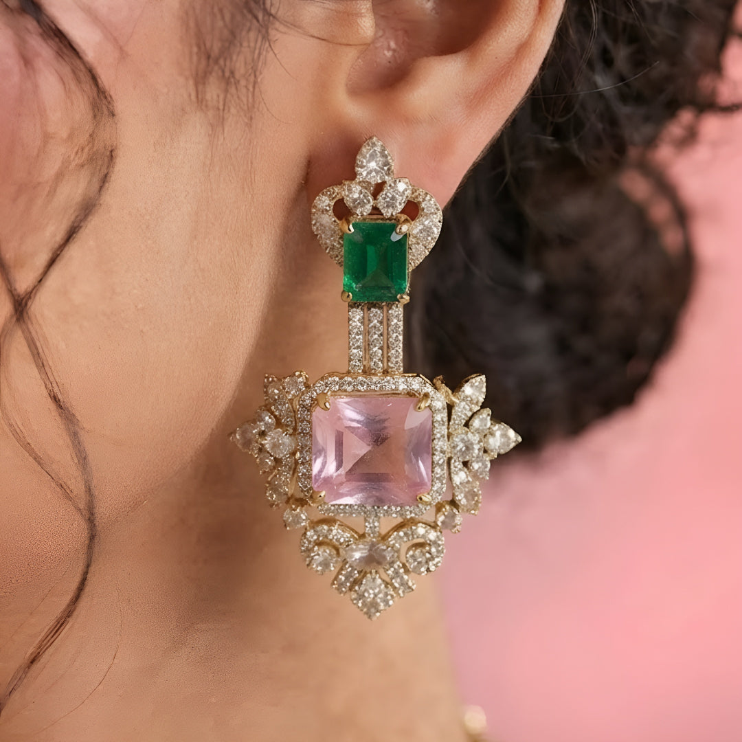 Multicolor tourmaline style necklace set with matching earrings in gold plating by Auraa Trends