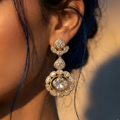 Gold-tone Kundan choker necklace set with matching earrings featuring white uncut-style stones, ideal for bridal, wedding, and festive wear.