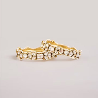 Gold Tone Studded Designer Open Kada Bangle for Women