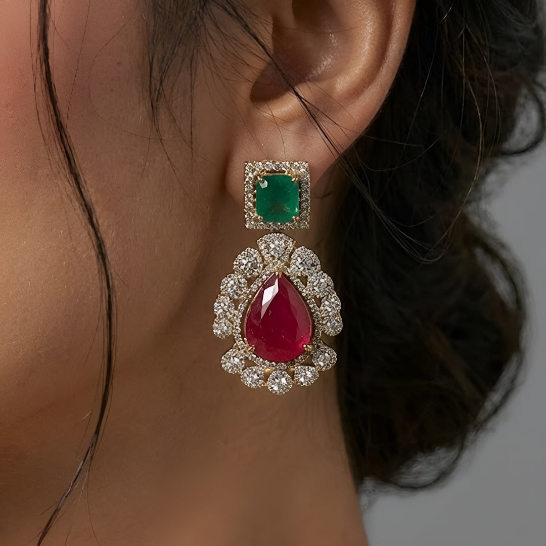 Luxury Multicolor Kundan Statement Necklace Set with Ruby Drop Earrings for Women