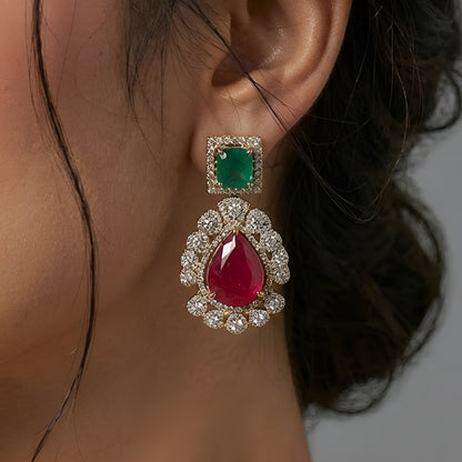 Luxury Multicolor Kundan Statement Necklace Set with Ruby Drop Earrings for Women