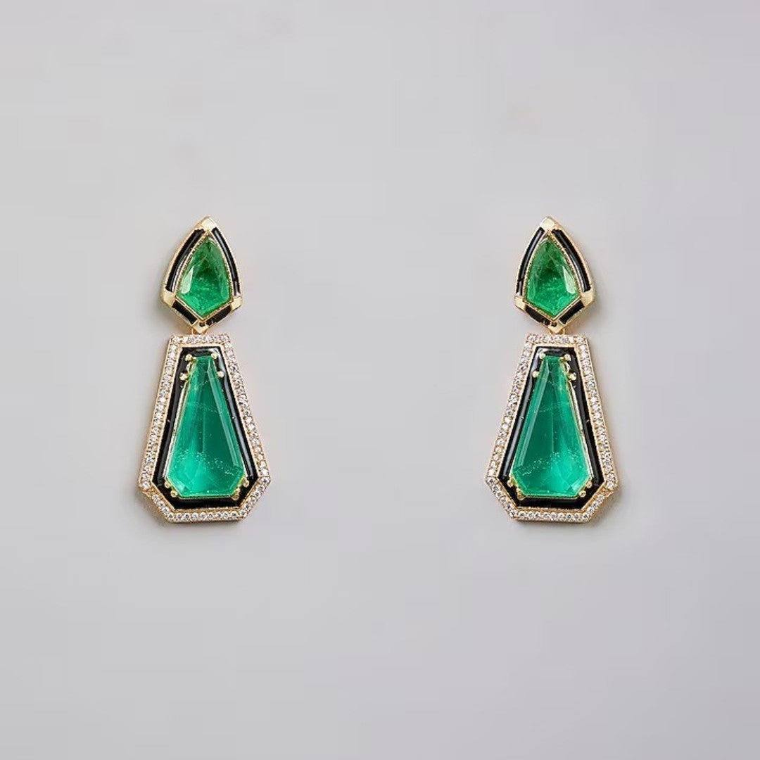 Emerald Green Geometric Statement Earrings for Women