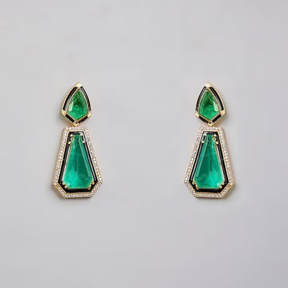 Emerald Green Geometric Statement Earrings for Women