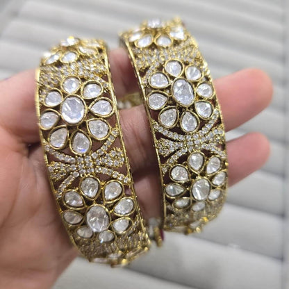 Royal Gold-Plated Kundan Floral Design Bangles for Women