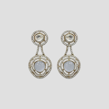 “Gold-plated white stone kundan necklace set with matching earrings for women, bridal and festive wear.”