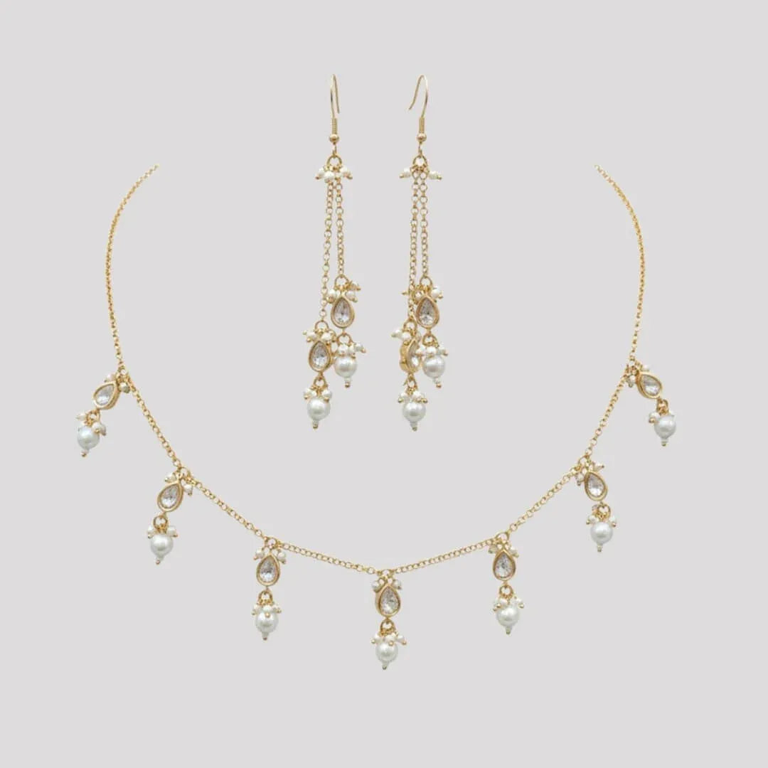 Elegant Gold-Plated Pearl Drop Necklace Set for Women - Auraa Trends