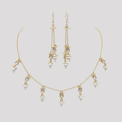 Elegant Gold-Plated Pearl Drop Necklace Set for Women - Auraa Trends