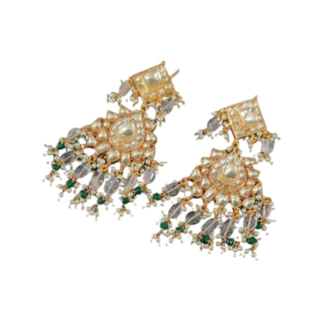 Luxury Kundan Choker Necklace Set with Grey Beads & Statement Earrings