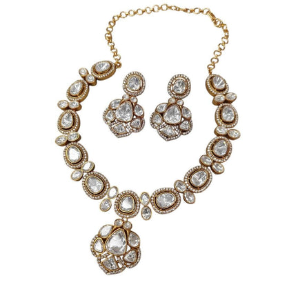 Bridal Kundan-Style White Stone Necklace Set with Earrings - Auraa Trends