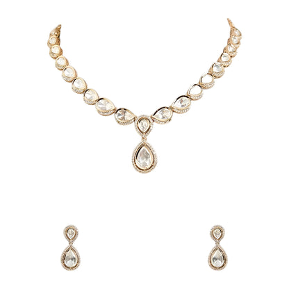Elegant Gold Plated White Kundan Teardrop Necklace Set for Women