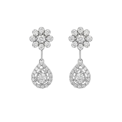 Floral design silver-plated necklace and earrings set for bridal and special occasions.