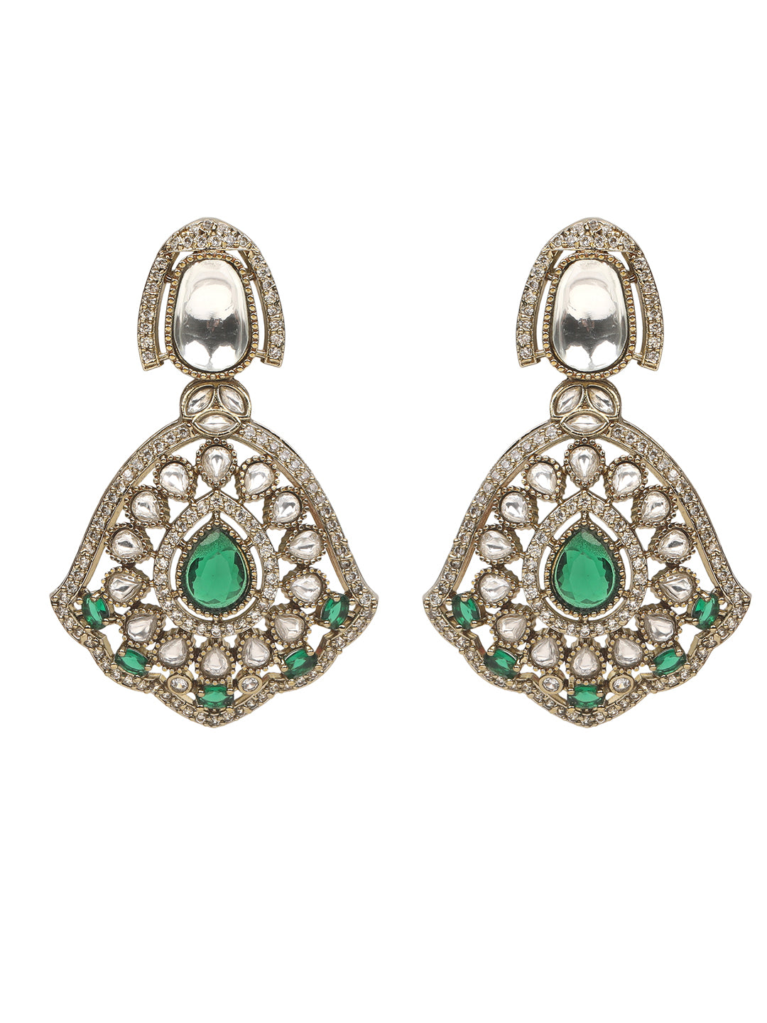 Traditional Kundan choker necklace set with green stones and matching earrings