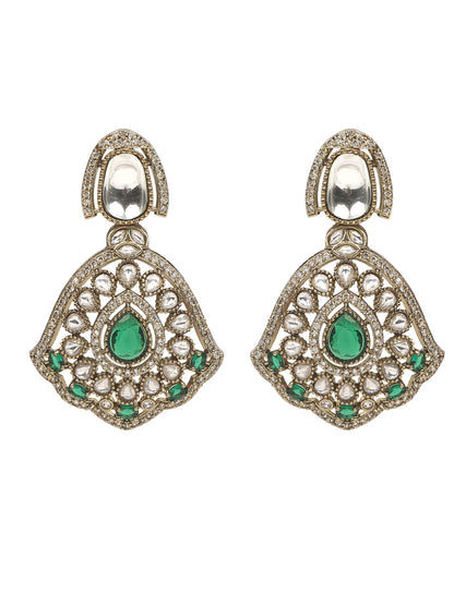 Traditional Kundan choker necklace set with green stones and matching earrings