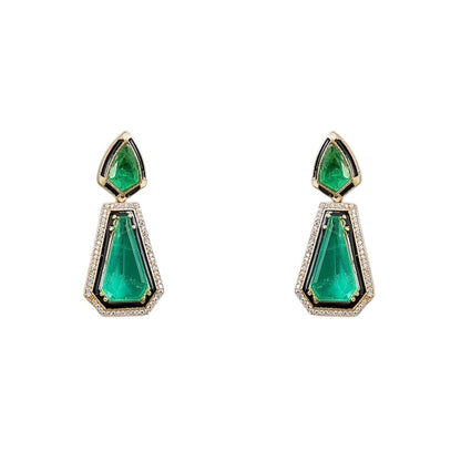 Emerald Green Geometric Statement Earrings for Women
