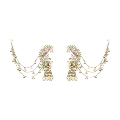 Designer Kundan Ear Cuff Jhumka Earrings with Pearl Chains | Bridal Statement Earrings