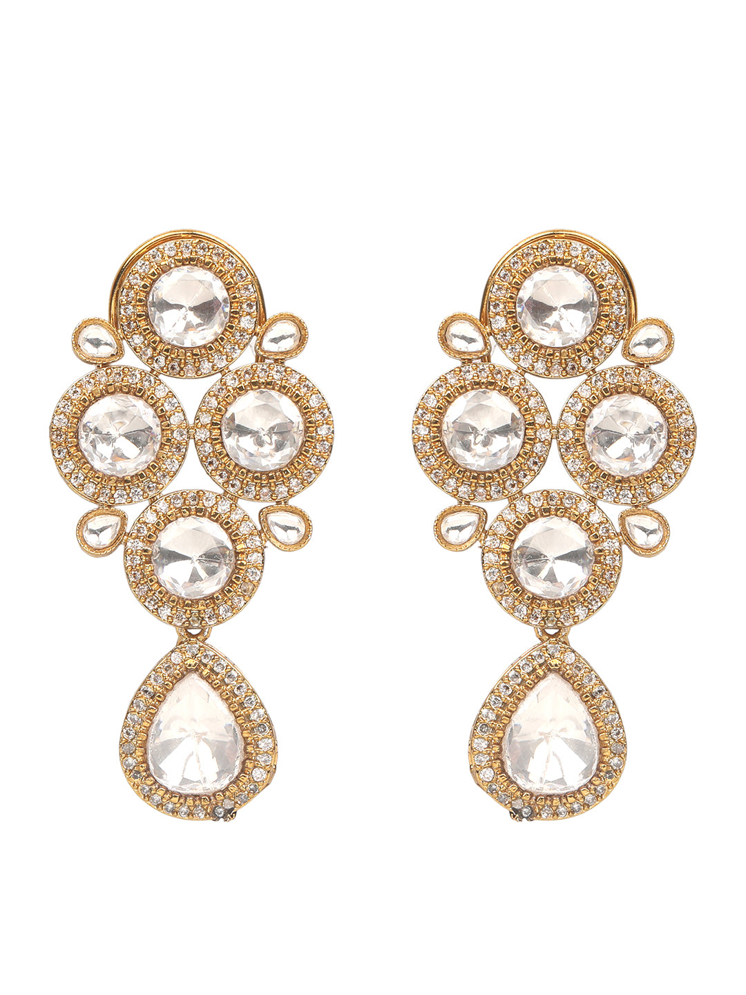 Gold-plated Kundan choker necklace set with teardrop stones and matching earrings for bridal and wedding wear