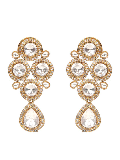 Gold-plated Kundan choker necklace set with teardrop stones and matching earrings for bridal and wedding wear