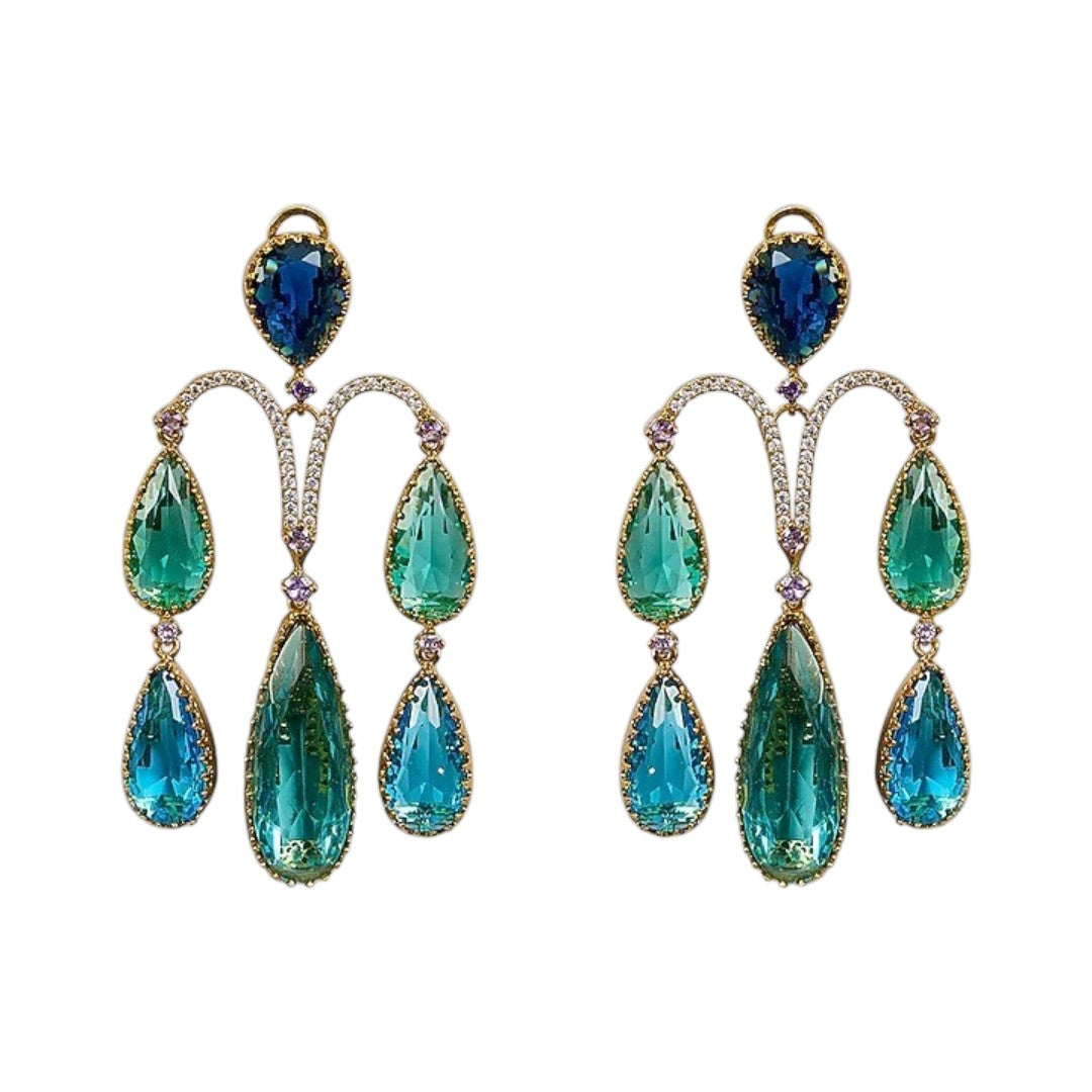 Luxury Blue & Aqua Crystal Statement Earrings for Women