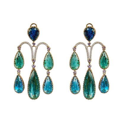 Luxury Blue & Aqua Crystal Statement Earrings for Women