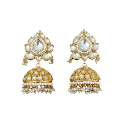 Gold-Plated Kundan Bridal Choker Necklace Set with Pearl Jhumka Earrings
