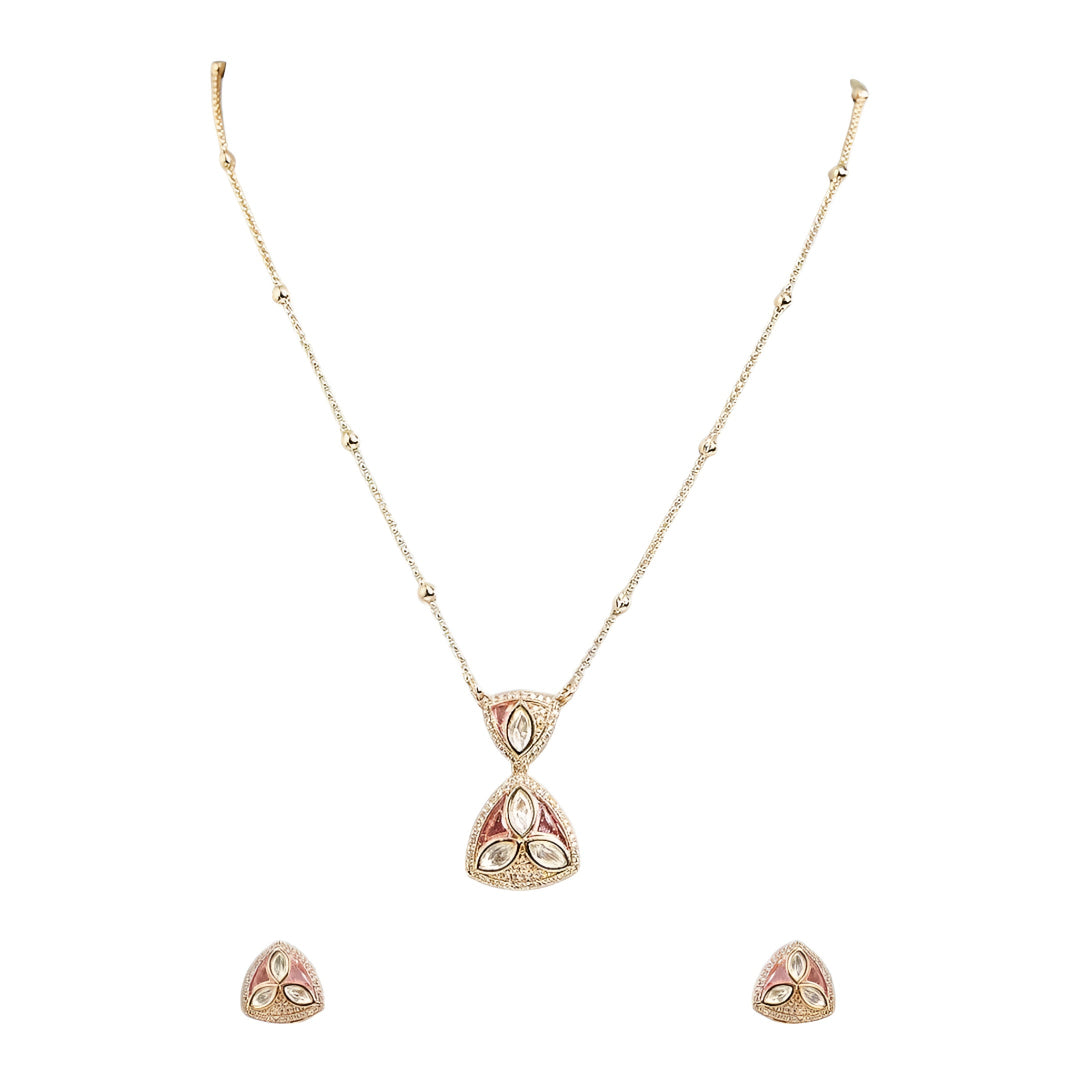 Gold Plated Pink Kundan Pendant Necklace Set with Matching Stud Earrings for Women Traditional Ethnic Jewelry