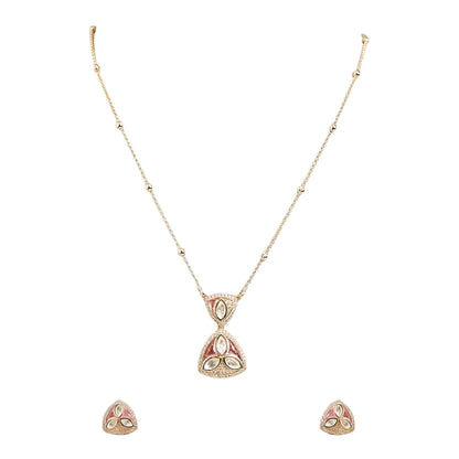 Gold Plated Pink Kundan Pendant Necklace Set with Matching Stud Earrings for Women Traditional Ethnic Jewelry