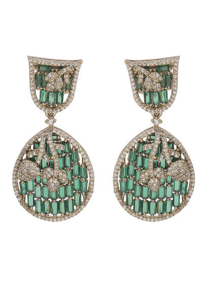 Emerald and diamond statement necklace set with matching drop earrings in gold finish