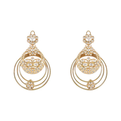 Gold Plated Kundan Hoop Earrings for Women | Traditional Chandbali Style Statement Earrings