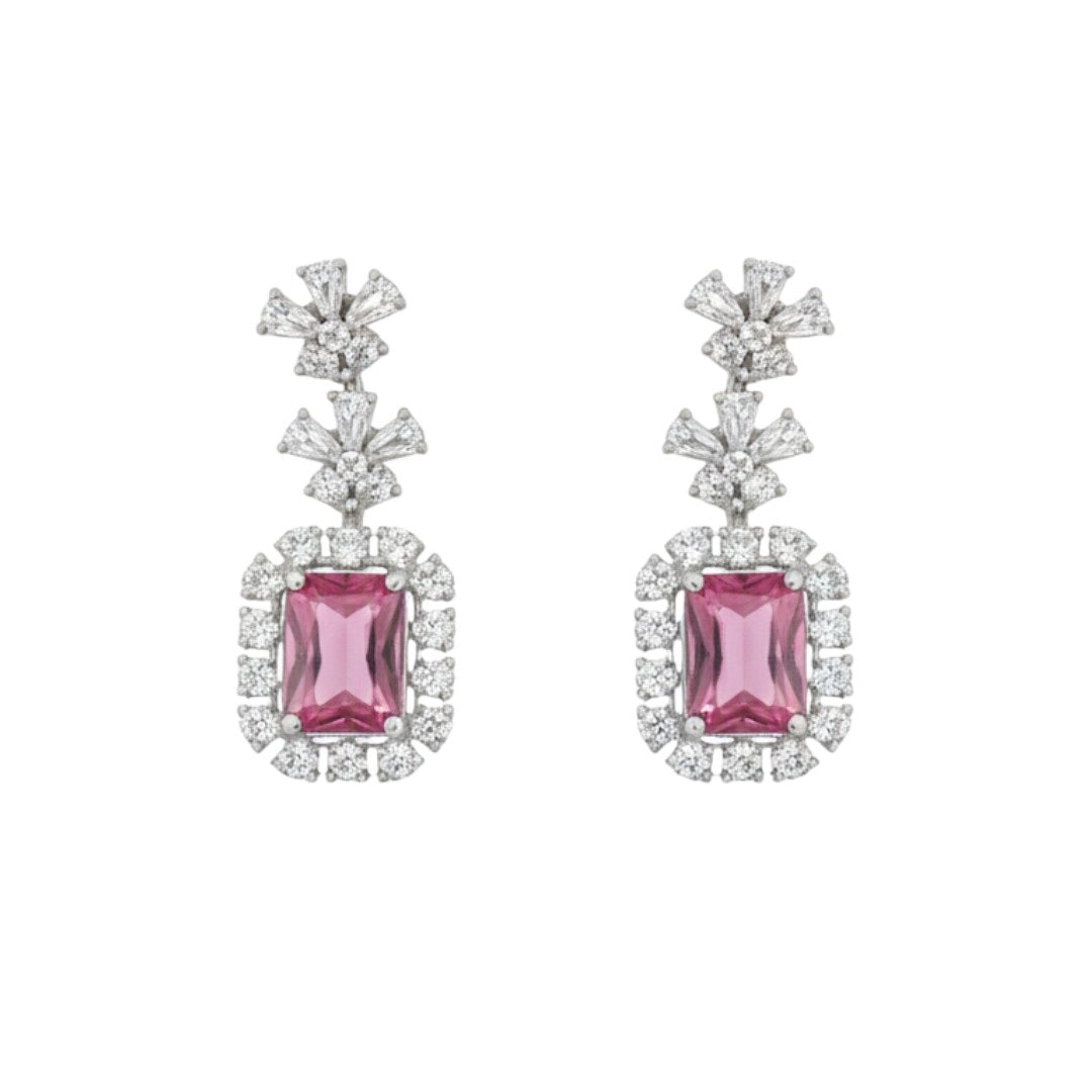 Elegant diamond-style necklace and earring set for weddings and special occasions.