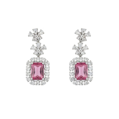 Elegant diamond-style necklace and earring set for weddings and special occasions.