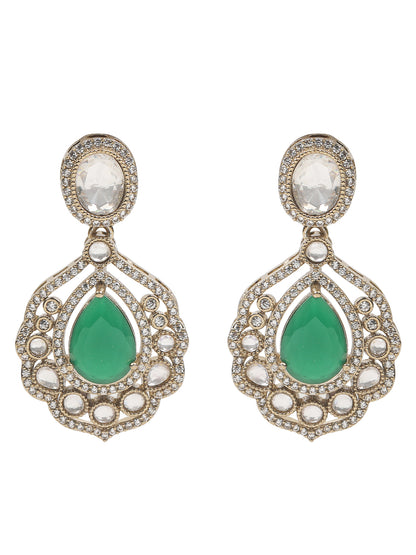 Traditional Kundan Emerald Green Necklace Set with Earrings Gold Tone Bridal Jewelry