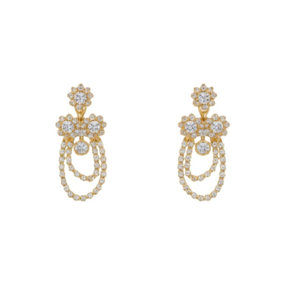 Floral Gold Plated Layered Necklace Set with Earrings for Women