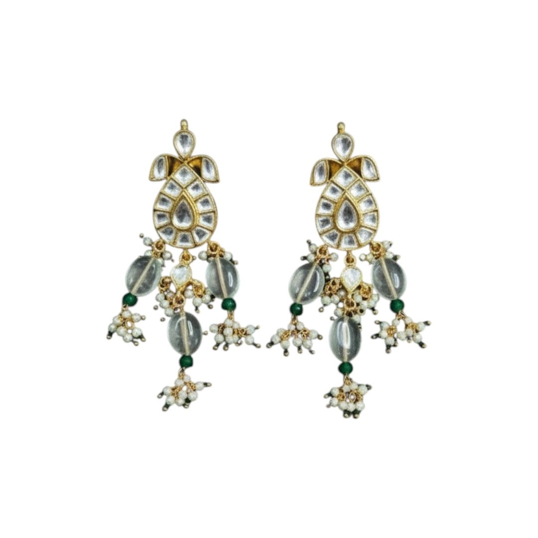 "Kundan Gold-Plated Bridal Choker Necklace Set with Green Beads and Earrings