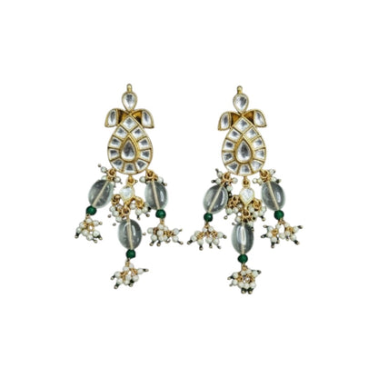 "Kundan Gold-Plated Bridal Choker Necklace Set with Green Beads and Earrings