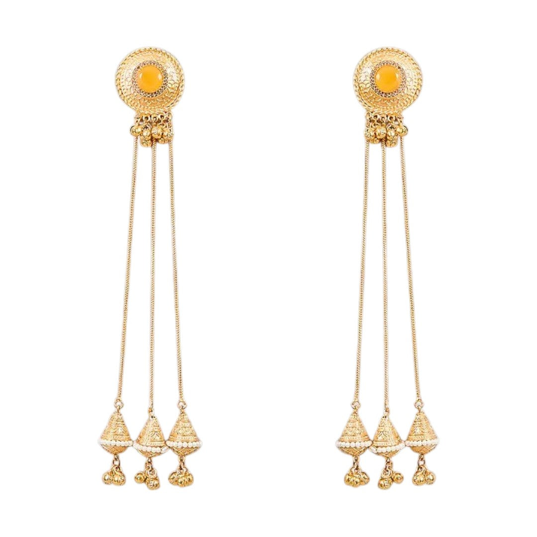 Traditional Gold Plated Long Chain Jhumka Tassel Earrings for Women