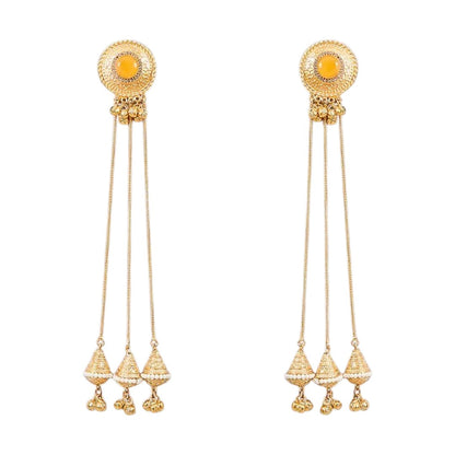 Traditional Gold Plated Long Chain Jhumka Tassel Earrings for Women