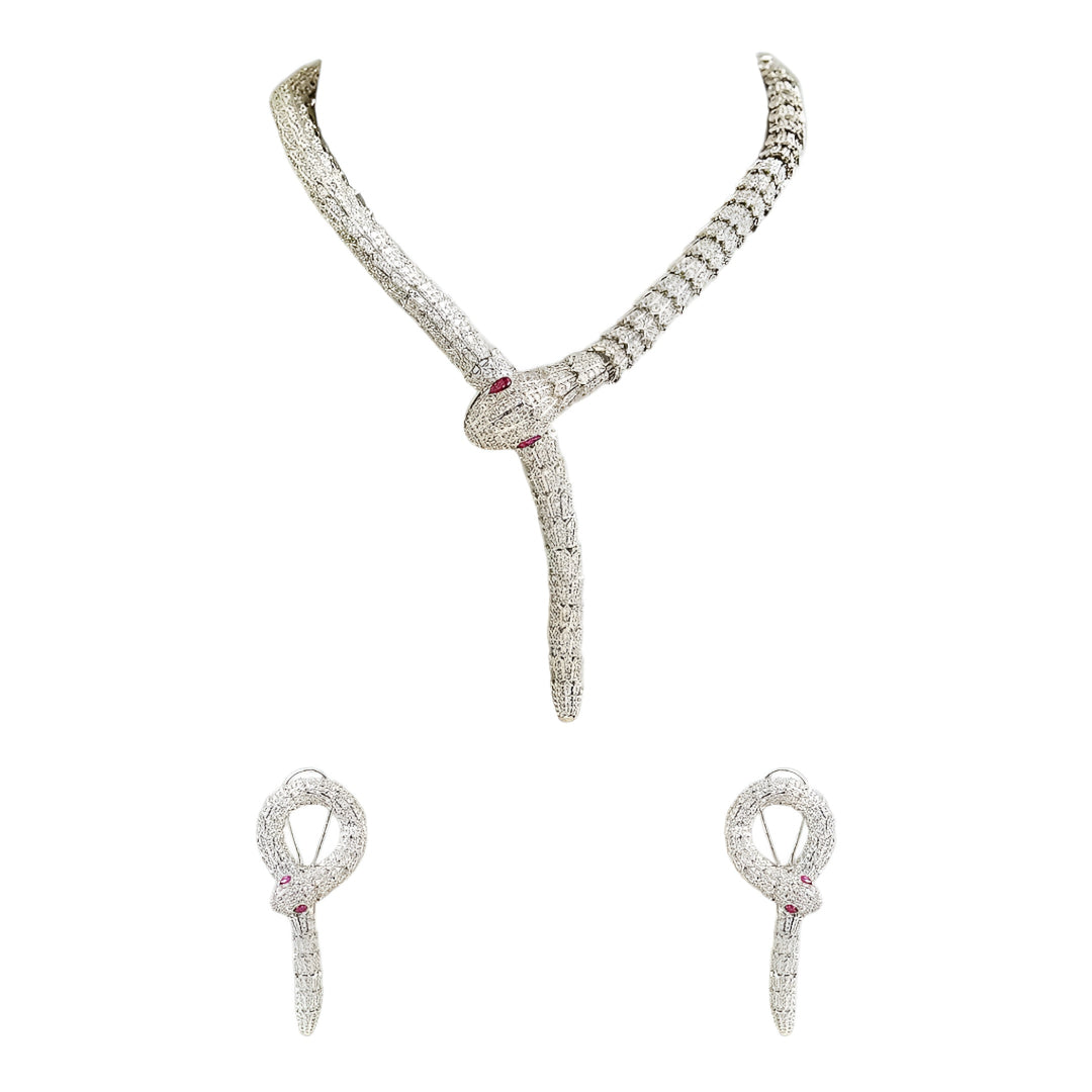 Luxury Serpent Diamond Necklace Set with Ruby Eyes | Designer Statement Jewelry