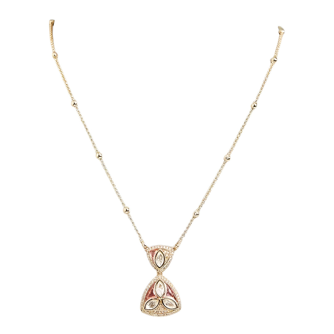 Gold Plated Pink Kundan Pendant Necklace Set with Matching Stud Earrings for Women Traditional Ethnic Jewelry