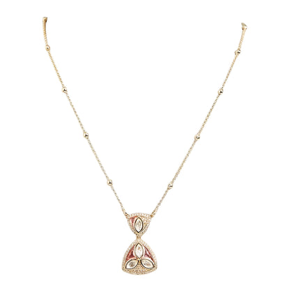 Gold Plated Pink Kundan Pendant Necklace Set with Matching Stud Earrings for Women Traditional Ethnic Jewelry