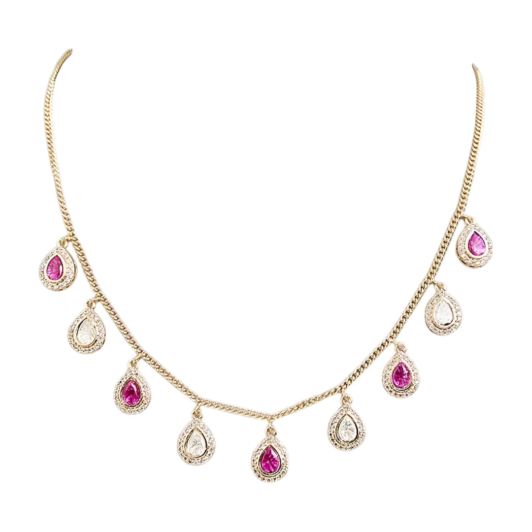 Gold Plated Pink and White Kundan Drop Necklace Set with Matching Earrings for Women Traditional Bridal Wedding Jewelry