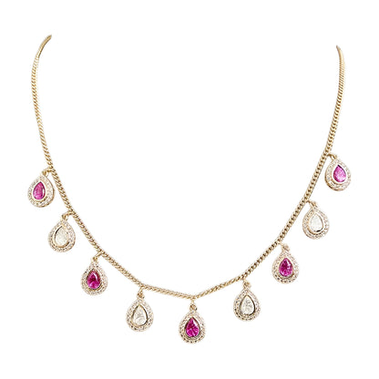 Gold Plated Pink and White Kundan Drop Necklace Set with Matching Earrings for Women Traditional Bridal Wedding Jewelry