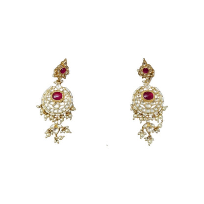 Gold-Plated Kundan Choker Necklace Set with Ruby Red Stones, Pearls & Maang Tikka